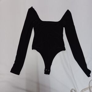 Black Long Sleeve Bodysuit polyester fabric elastic fabric
